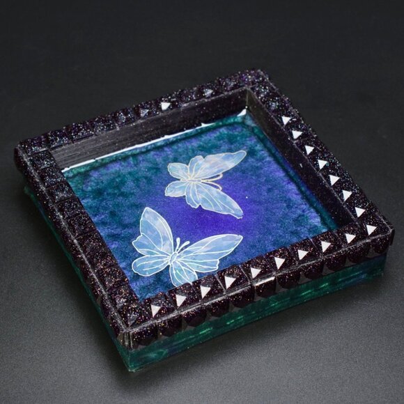 Crystal Edge Trinket Dish with Butterflies | Crystal Edge Ring Dish - Picture 1 of 3